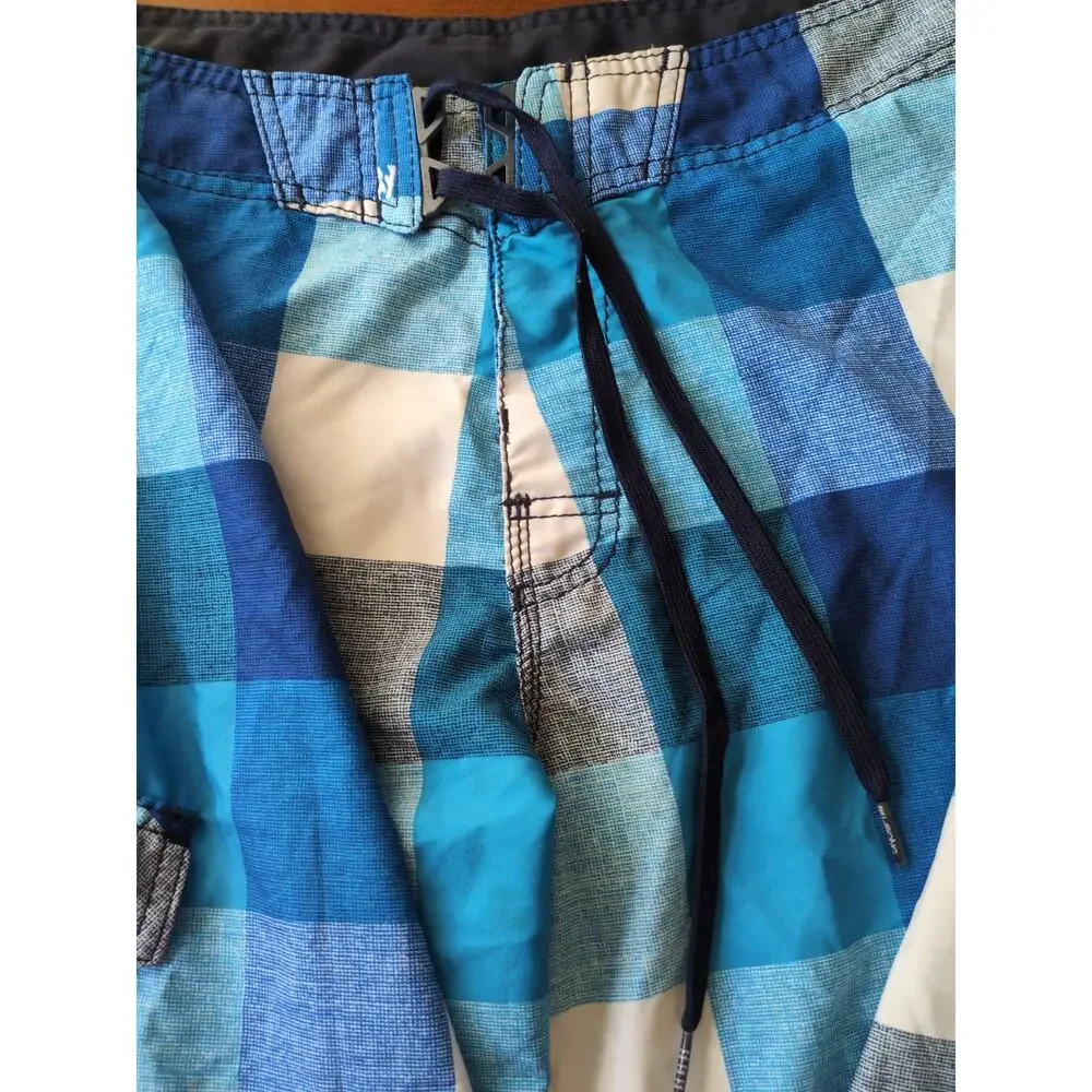 Billabong PX4 Board Shorts Men’s 33 Blue Check Surf Swim Trunks Cargo Pocket